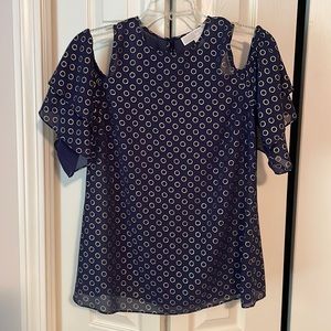 NWOT MICHAEL by Michael Kors  cold shoulder navy blue/gold Size